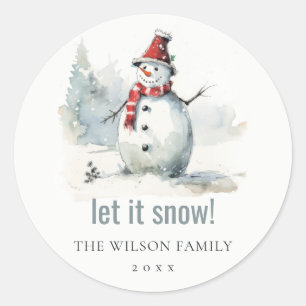 Cute Watercolor Snowman Let It Snow Christmas Classic Round Sticker
