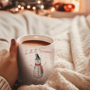 Cute Watercolor Snowman Let it Snow Name Mug