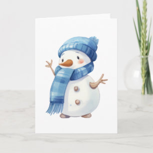 Cute Watercolor Snowman with Blue Scarf Card