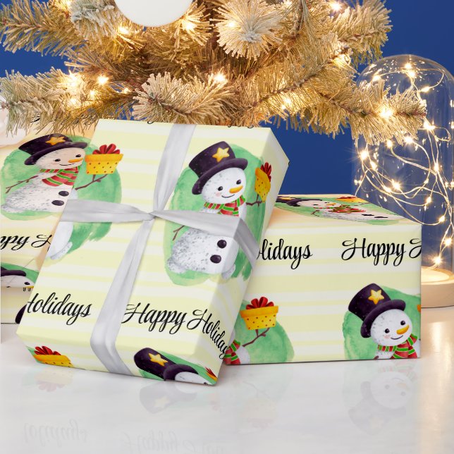 Cute Watercolor Snowman Wrapping Paper (Holidays)