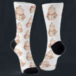 Cute Watercolor Snowmen Pattern Pink White Socks<br><div class="desc">These cute novelty holiday socks feature a pattern of watercolor snowmen in shades of pink and beige on a white background.</div>