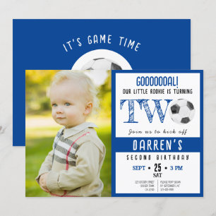 Cute Watercolor Soccer Photo 2nd Birthday Invitation