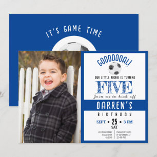 Cute Watercolor Soccer Photo Birthday Invitation