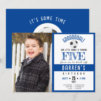 Cute Watercolor Soccer Photo Birthday Invitation