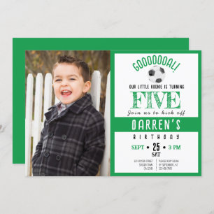 Cute Watercolor Soccer Photo Green Birthday Invitation