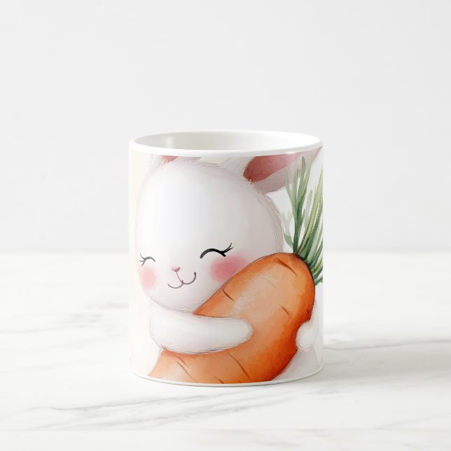 Cute Watercolor Spring Bunny Carrot Coffee Mug (Center)