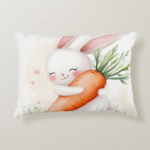 Cute Watercolor Spring Bunny Carrot Decorative Cushion