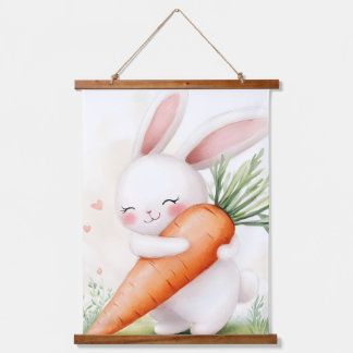 Cute Watercolor Spring Bunny Carrot Hanging Tapestry