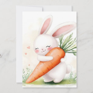 Cute Watercolor Spring Bunny Carrot Holiday Card