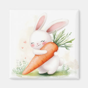 Cute Watercolor Spring Bunny Carrot Magnet