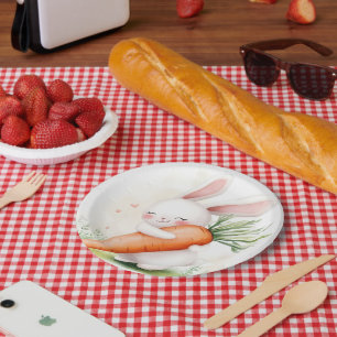 Cute Watercolor Spring Bunny Carrot Paper Plate