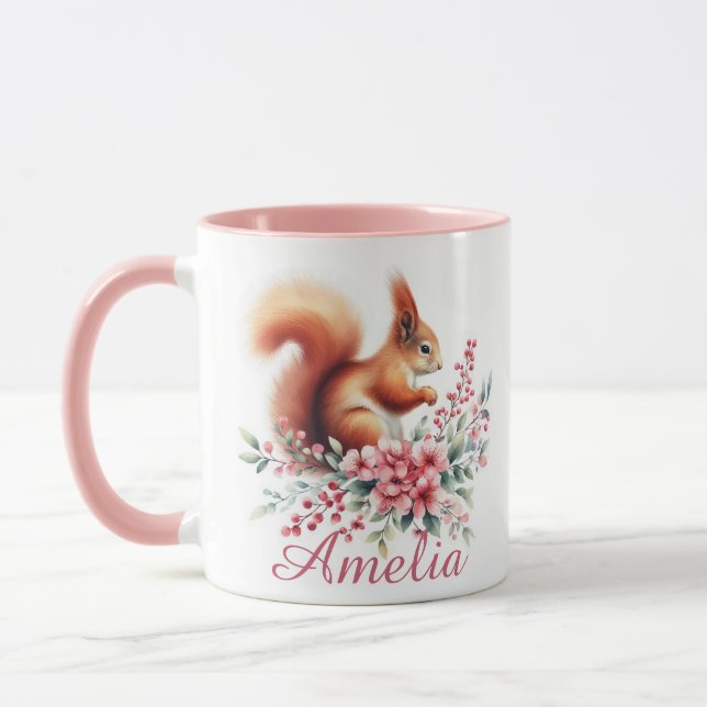Cute watercolor Squirrel Personalised  Mug (Left)