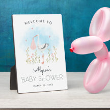 Cute Watercolor Stork Baby Shower Welcome Tabletop