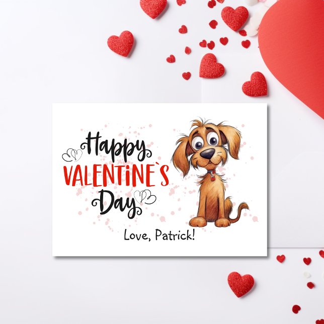 Cute Watercolor Storybook Puppy Happy Valentines  Holiday Card (Creator Uploaded)