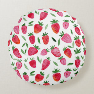 Cute watercolor strawberries pattern round cushion