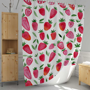 Cute watercolor strawberries pattern shower curtain