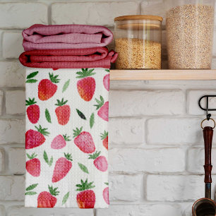 Cute watercolor strawberries pattern tea towel