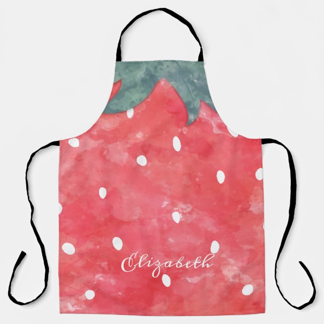 Cute Watercolor Strawberry  Apron (Front)