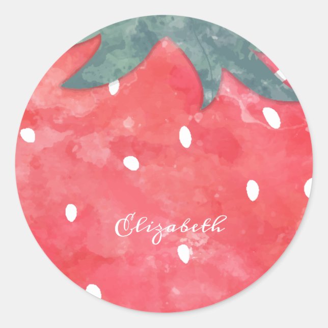 Cute Watercolor Strawberry  Classic Round Sticker (Front)