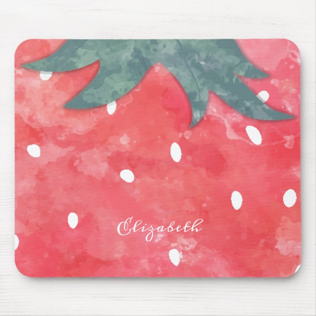 Cute Watercolor Strawberry  Mouse Pad (Front)