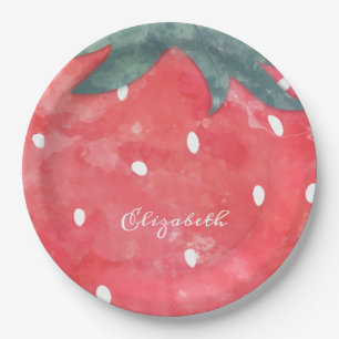 Cute Watercolor Strawberry  Paper Plate
