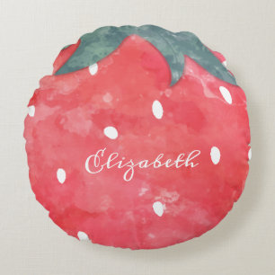 Cute Watercolor Strawberry Round Cushion