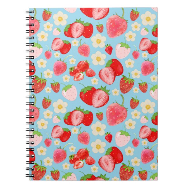 Cute Watercolor Strawberry Seamless Pattern Notebook (Front)