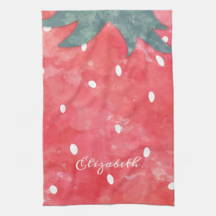 Cute Watercolor Strawberry Tea Towel