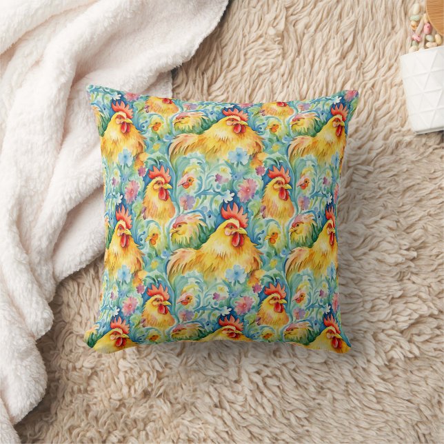 Cute Watercolor Style Chickens Cushion (Blanket)