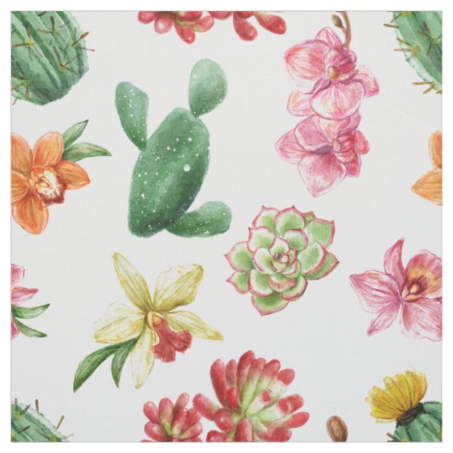 Cute Watercolor Succulent hand drawn pattern Fabric (Swatch)