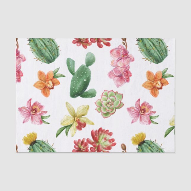 Cute Watercolor Succulent hand drawn pattern Tissue Paper (Front)