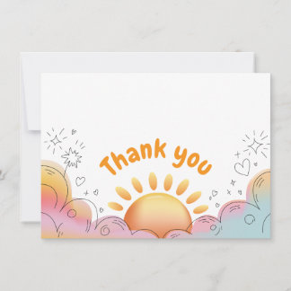 Cute Watercolor Sun and Sparkles Doodle Thank You Card