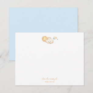 Cute watercolor Sun stars and cloud Thank You card