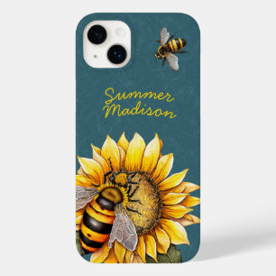 Cute Watercolor Sunflower and Bees Script Name Case-Mate iPhone 14 Plus Case