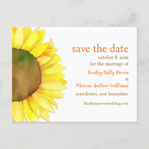 Cute Watercolor Sunflower Wedding Save the Date Announcement Postcard