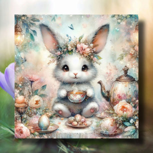 Cute Watercolor Tea Garden Easter Bunny  Holiday Card
