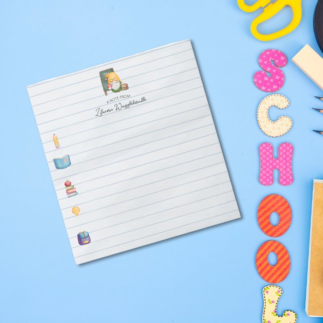 Cute Watercolor Teacher Gnome With Lines Notepad (Creator Uploaded)