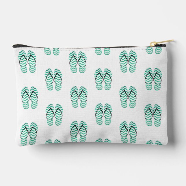 Cute Watercolor Teal Flip Flop Pattern Accessory Pouch (Back)