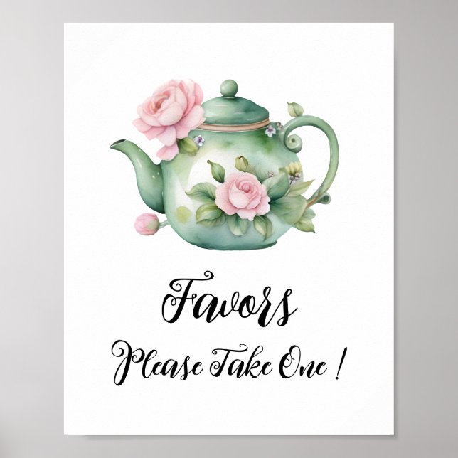 Cute Watercolor Teapot Favours Sign (Front)