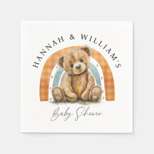 Cute Watercolor Teddy Bear And Rainbow Baby Shower Napkin