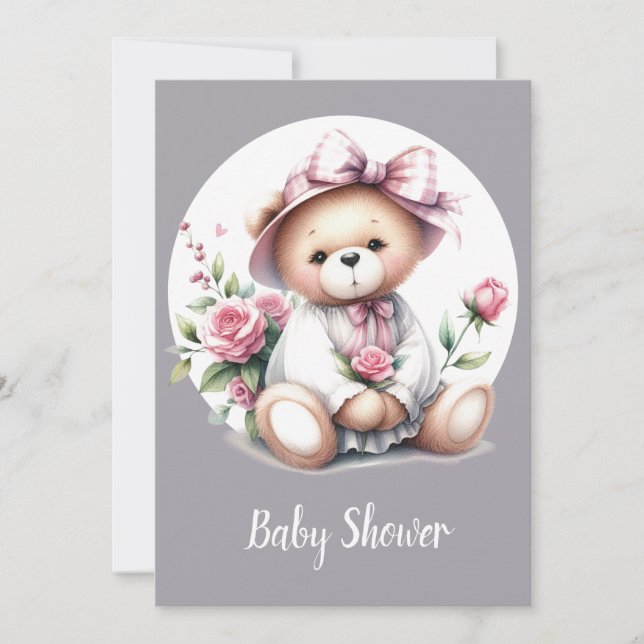 Cute Watercolor Teddy Bear Baby Animal Invitation (Front)