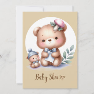 Cute Watercolor Teddy Bear Baby Animal Invitation