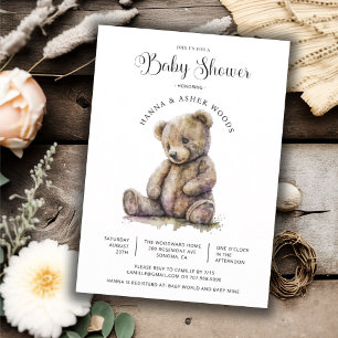 Cute Watercolor Teddy Bear Baby Shower Invitation