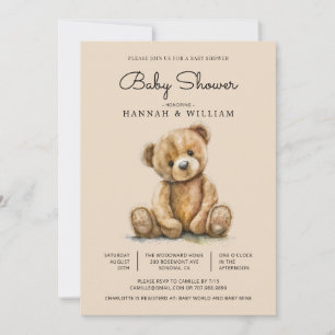Cute Watercolor Teddy Bear Baby Shower Invitation