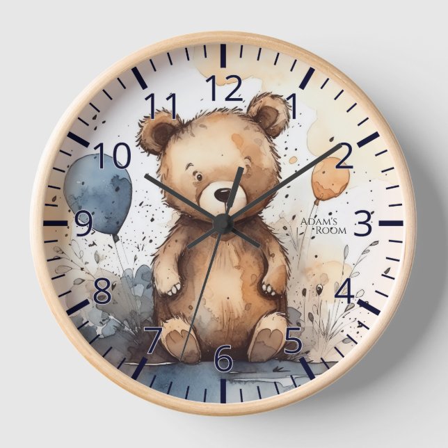 Cute watercolor Teddy Bear Clock (Front)