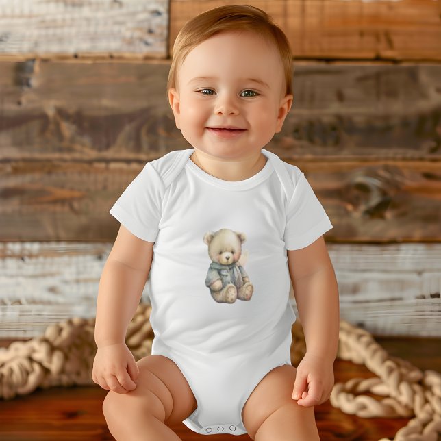 Cute Watercolor Teddy Bear Custom Name Gift Baby Bodysuit (Cute Watercolor Teddy Bear Custom Name Gift Baby Bodysuit)