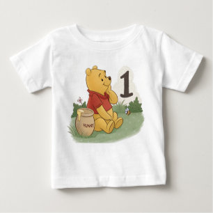 Cute Watercolor Teddy Bear First Birthday  Baby T-Shirt