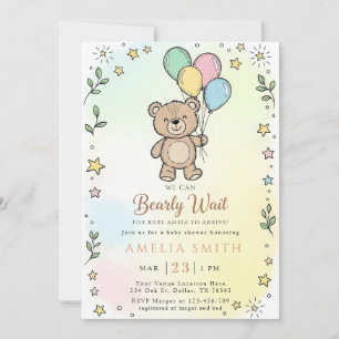 Cute Watercolor Teddy bear Illustration babyshower Invitation