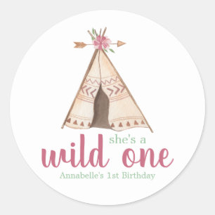 Cute Watercolor Teepee Boho 1st Birthday Classic Round Sticker