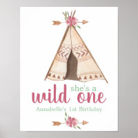 Cute Watercolor Teepee Boho 1st Birthday